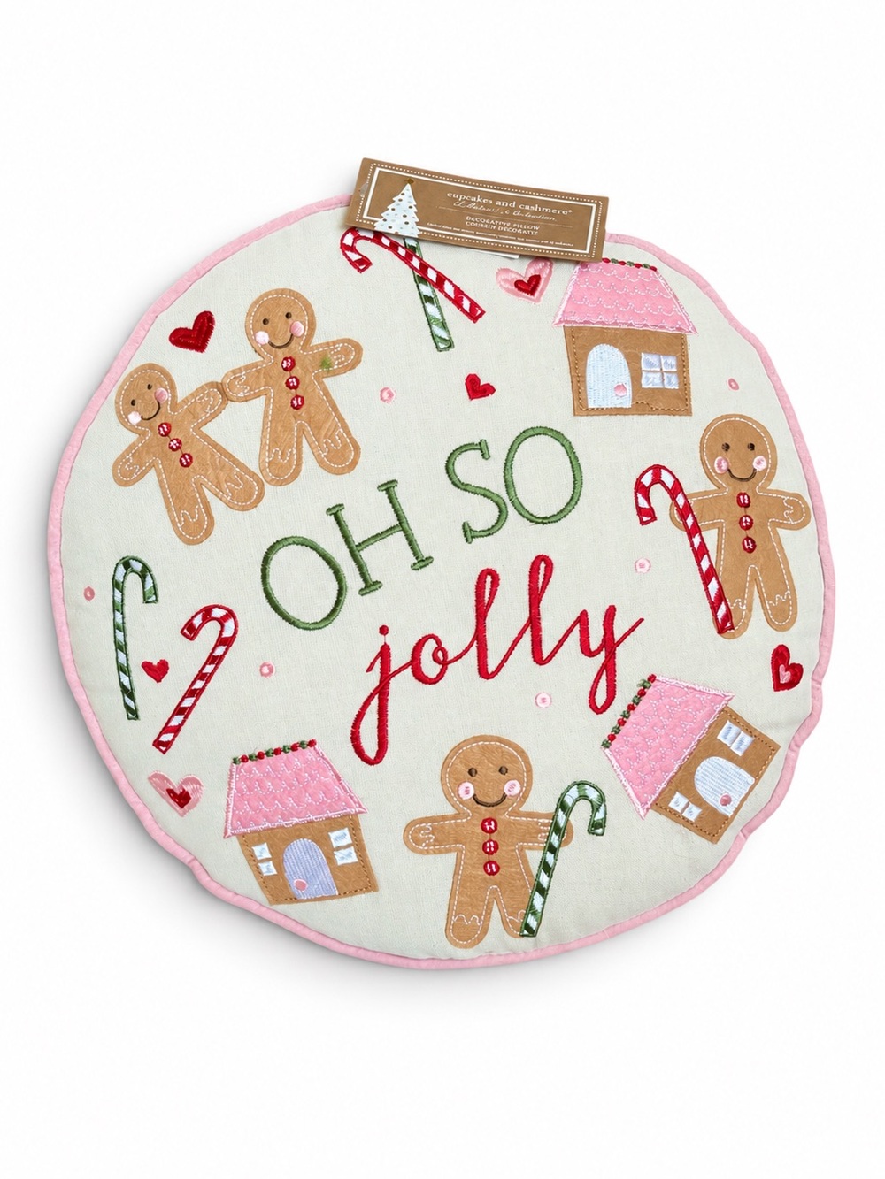 Cupcakes and Cashmere gingerbread holiday pillow Christmas pink/red decor gift